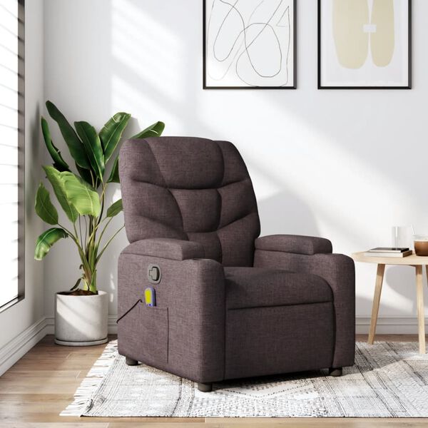 vidaXL Fauteuil de massage inclinable Marron fonc&eacute; Tissu
