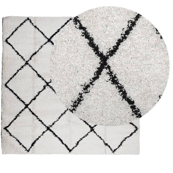 vidaXL Tapis shaggy &agrave; poils longs moderne cr&egrave;me et noir 120x120 cm