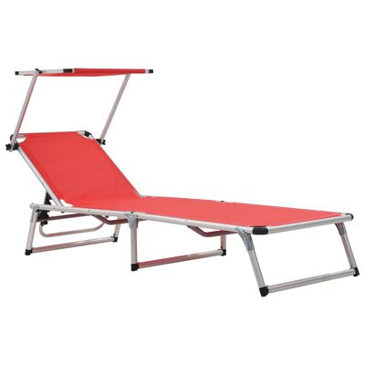 vidaXL Chaise longue pliable avec toit aluminium et textilène rouge