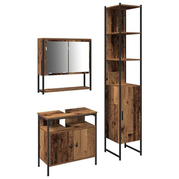 vidaXL Ensemble de mobilier de salle de bain 3 pcs Bois Ancien