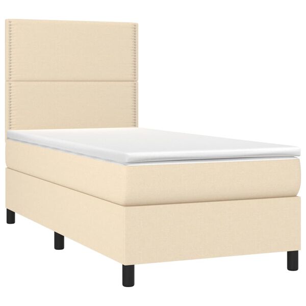 vidaXL Sommier &agrave; lattes de lit et matelas et LED Cr&egrave;me 90x190 cm Tissu