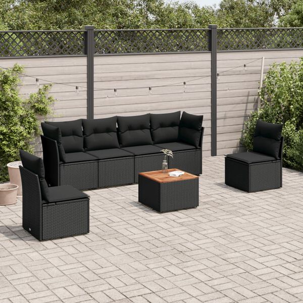vidaXL Salon de jardin 7 pcs avec coussins noir r&eacute;sine tress&eacute;e