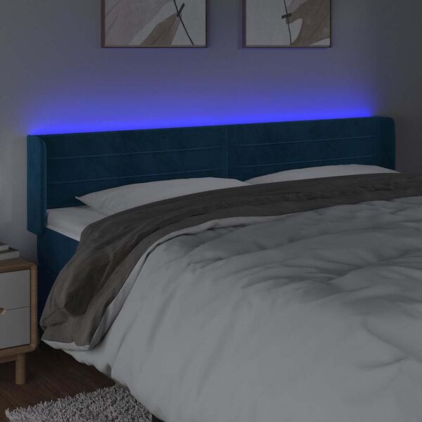vidaXL T&ecirc;te de lit &agrave; LED Bleu fonc&eacute; 203x16x78/88 cm Velours