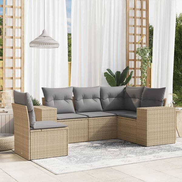 vidaXL Salon de jardin avec coussins 5 pcs beige r&eacute;sine tress&eacute;e