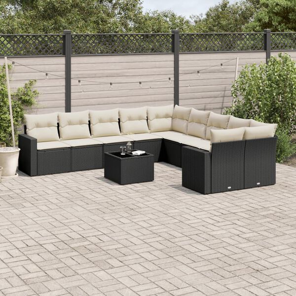 vidaXL Salon de jardin 11 pcs avec coussins noir r&eacute;sine tress&eacute;e