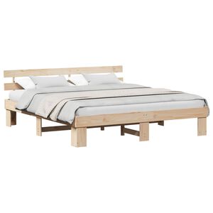 vidaXL Cadre de lit avec t&ecirc;te de lit Naturel 200 x 200 cm Pin massif