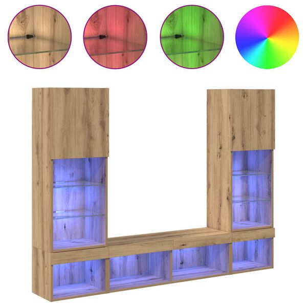 vidaXL Unit&eacute;s murales TV avec LED avec LED 5 pcs Ch&ecirc;ne artisanal