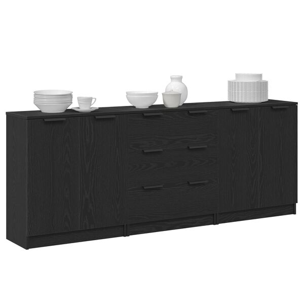 vidaXL Buffet 3 pcs Ch&ecirc;ne noir 180 x 30 x 70 cm Bois d'ing&eacute;nierie