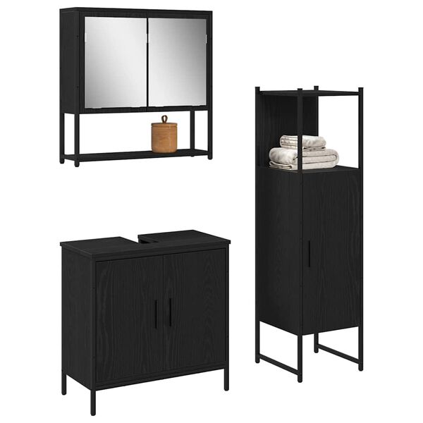 vidaXL Ensemble de mobilier de salle de bain avec &eacute;tag&egrave;re 3 pcs Noir