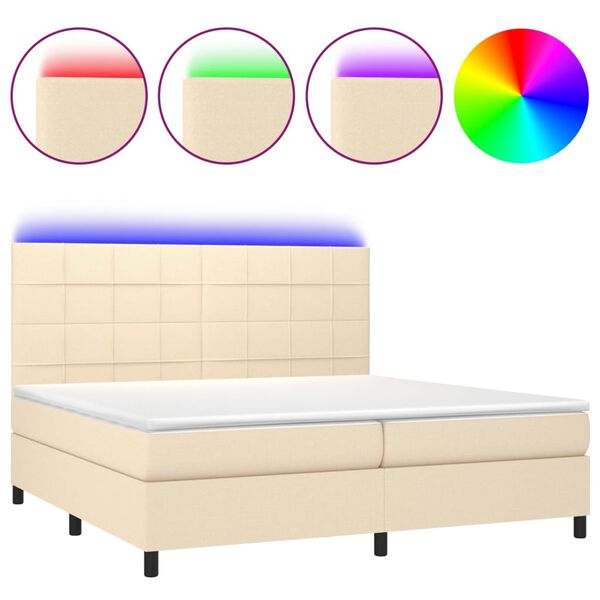 vidaXL Sommier &agrave; lattes de lit et matelas et LED Cr&egrave;me 200x200cm Tissu
