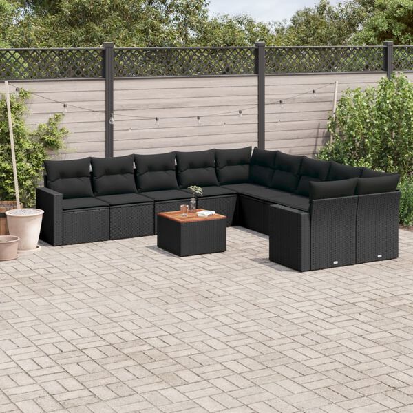 vidaXL Salon de jardin 11 pcs avec coussins noir r&eacute;sine tress&eacute;e