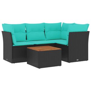 vidaXL Salon de jardin 5 pcs avec coussins noir r&eacute;sine tress&eacute;e