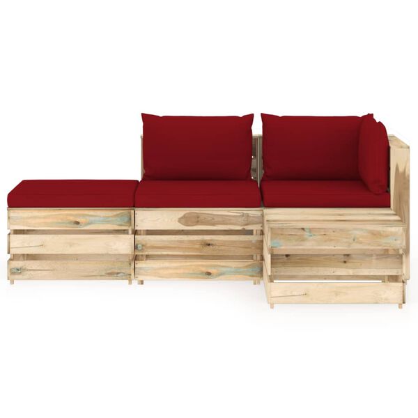 vidaXL Salon de jardin 4 pcs avec coussins Bois impr&eacute;gn&eacute; de vert