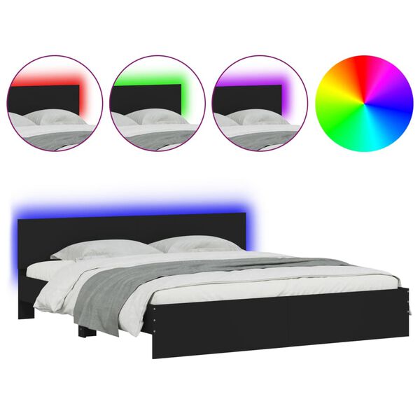 vidaXL Cadre de lit avec LED sans matelas noir 200x200 cm