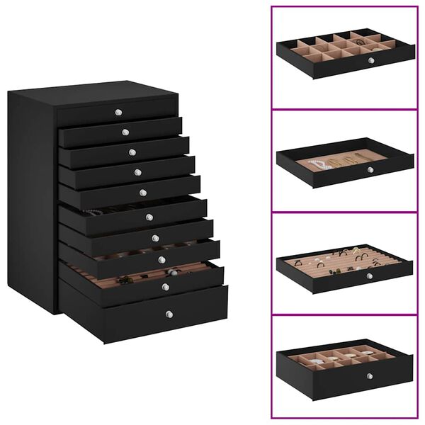 vidaXL Coffret à bijoux 10 niveaux avec supports pour montres Noir 29 x 20,5 x 40,5 cm