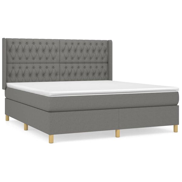 vidaXL Sommier &agrave; lattes de lit avec matelas Gris fonc&eacute; 180x200cm Tissu
