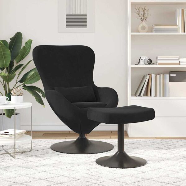 vidaXL Chaise &OElig;uf avec Pouf Noir Velours