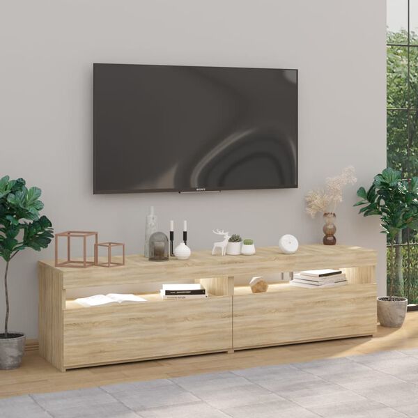 vidaXL Meubles TV 2 pcs avec lumi&egrave;res LED Ch&ecirc;ne sonoma 75x35x40 cm