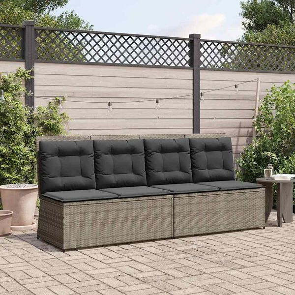 vidaXL Banc inclinable de jardin avec coussins gris résine tressée
