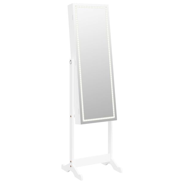 vidaXL Armoire &agrave; bijoux miroir avec lumi&egrave;res LED sur pied blanc