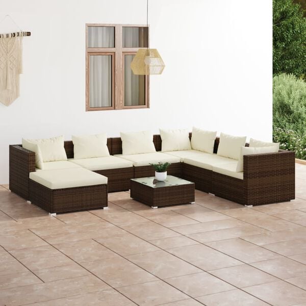vidaXL Salon de jardin 8 pcs avec coussins R&eacute;sine tress&eacute;e Marron