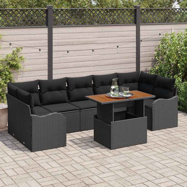 vidaXL Ensemble de canap&eacute; de jardin avec coussin 8 pcs Noir polyrotin