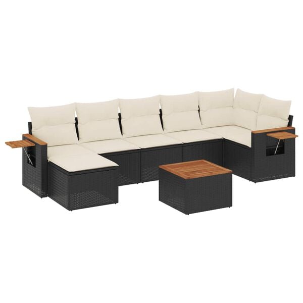 vidaXL Salon de jardin 8 pcs avec coussins noir r&eacute;sine tress&eacute;e