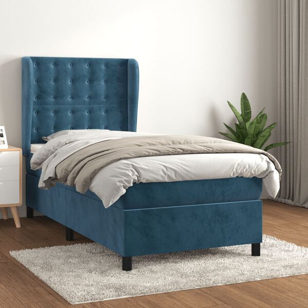 vidaXL Sommier &agrave; lattes de lit avec matelas Bleu fonc&eacute; 90x190 cm