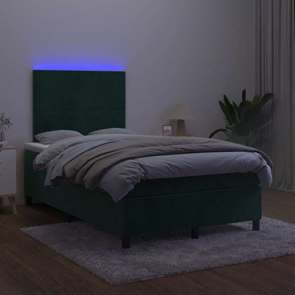 vidaXL Sommier &agrave; lattes de lit avec matelas LED Vert fonc&eacute; 120x200 cm