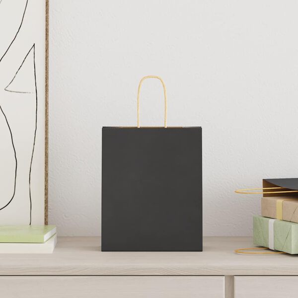 vidaXL Sacs en papier 250 pcs avec poignées noir 18x8x22 cm