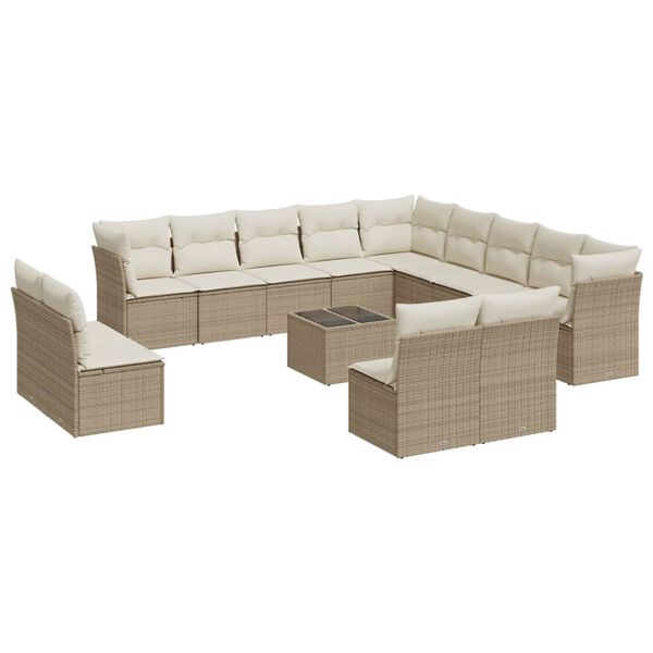 vidaXL Salon de jardin avec coussins 14 pcs beige r&eacute;sine tress&eacute;e