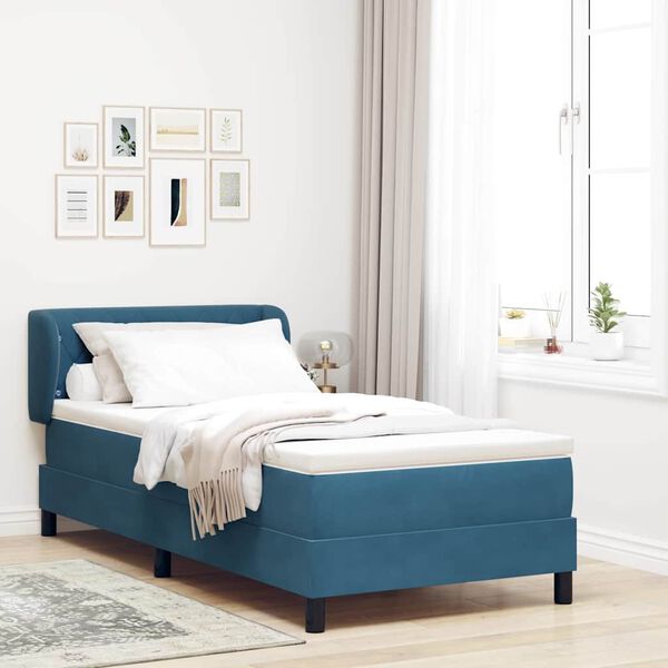 vidaXL Lit &agrave; ressorts avec matelas Bleu fonc&eacute; 90 x 200 cm Velours