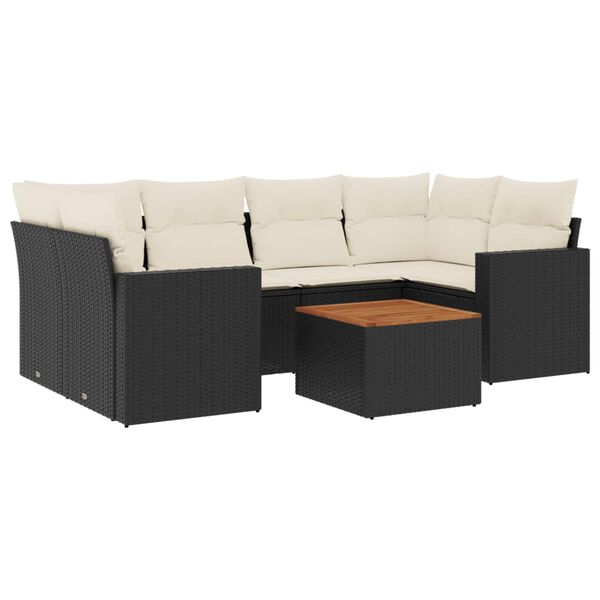 vidaXL Salon de jardin 7 pcs avec coussins noir r&eacute;sine tress&eacute;e