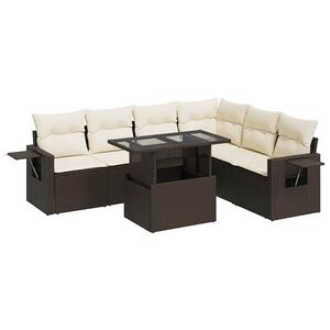 vidaXL Salon de jardin avec coussins 7 pcs marron r&eacute;sine tress&eacute;e