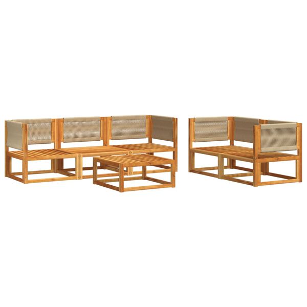 vidaXL Ensemble de canapés de jardin 6 pièces avec coussins en bois d'acacia et corde