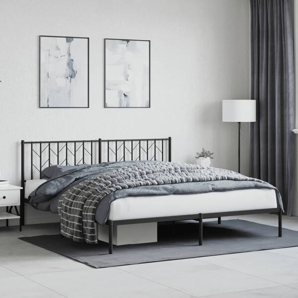 vidaXL Cadre de lit m&eacute;tal sans matelas et t&ecirc;te de lit noir 180x200 cm