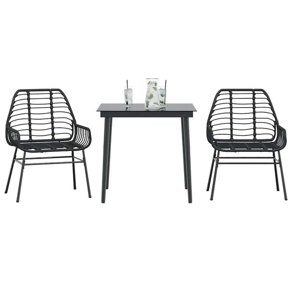 vidaXL Ensemble à manger de jardin et coussins 5 pcs noir rotin verre