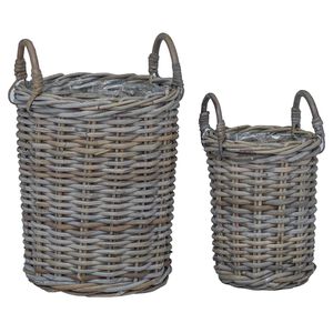 vidaXL Panier de Plante avec stockage 2 pcs Gris Rattan Kubu