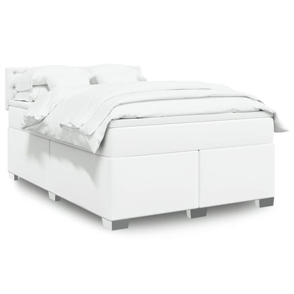 vidaXL Sommier &agrave; lattes de lit avec matelas Blanc 140x200cm Similicuir