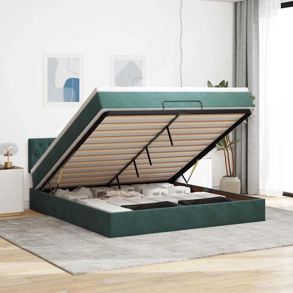 VidaXL Cadre de lit ottoman avec matelas vert fonc&eacute; 180x200 cm velours