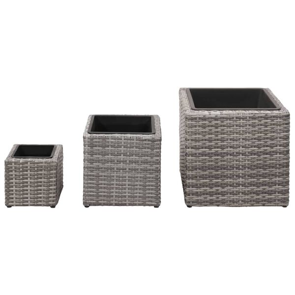 vidaXL Lits surélevés de jardin 3 pcs Résine tressée Gris