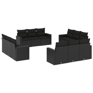 vidaXL Salon de jardin 12 pcs avec coussins noir r&eacute;sine tress&eacute;e