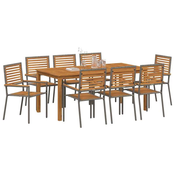 vidaXL Ensemble de salle à manger pour jardin 9 pcs Gris Poly rotin
