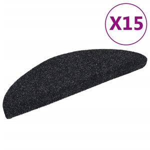 vidaXL Tapis d'escalier autocollants 15 pi&egrave;ces 56 x 17 x 3 cm Noir Demi-rond