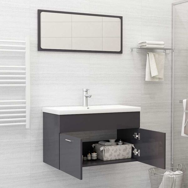 vidaXL Ensemble de meubles de salle de bain 2 pcs Gris brillant