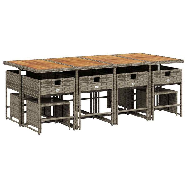 vidaXL Ensemble &agrave; manger de jardin coussins 13 pcs gris r&eacute;sine tress&eacute;e