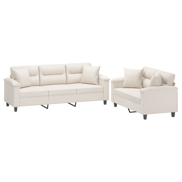 vidaXL Ensemble de canap&eacute;s 2 pcs avec coussins Beige Tissu microfibre