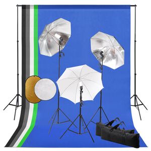vidaXL Kit de studio photo avec lampes toile de fond et r&eacute;flecteur