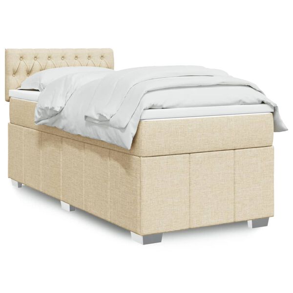 vidaXL Sommier &agrave; lattes de lit avec matelas Cr&egrave;me 90x200 cm Tissu