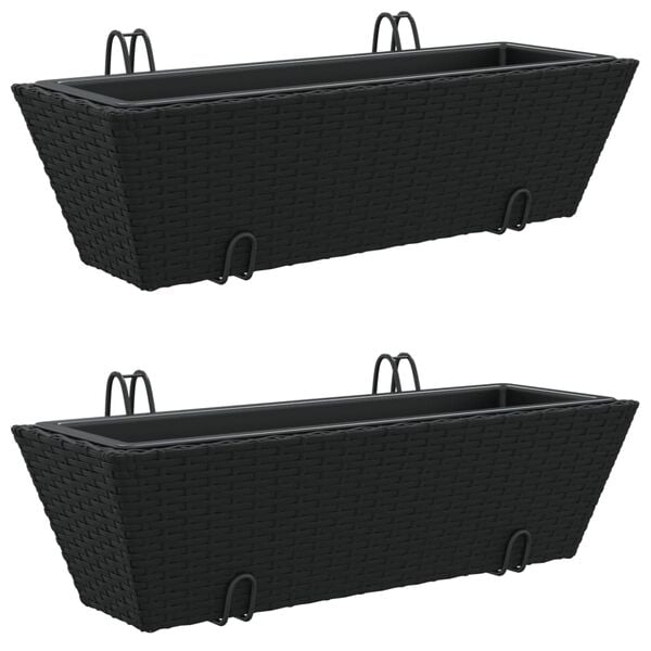 vidaXL Jardini&egrave;res avec crochets 2 pcs noir r&eacute;sine tress&eacute;e